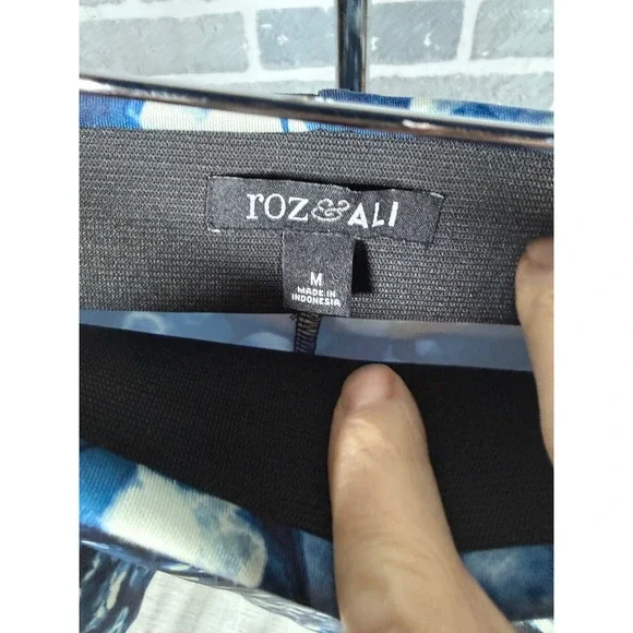 Roz & Ali Womens Blue Black Abstract Bubble Print Elastic Waist Pencil Skirt M - Picture 2 of 3